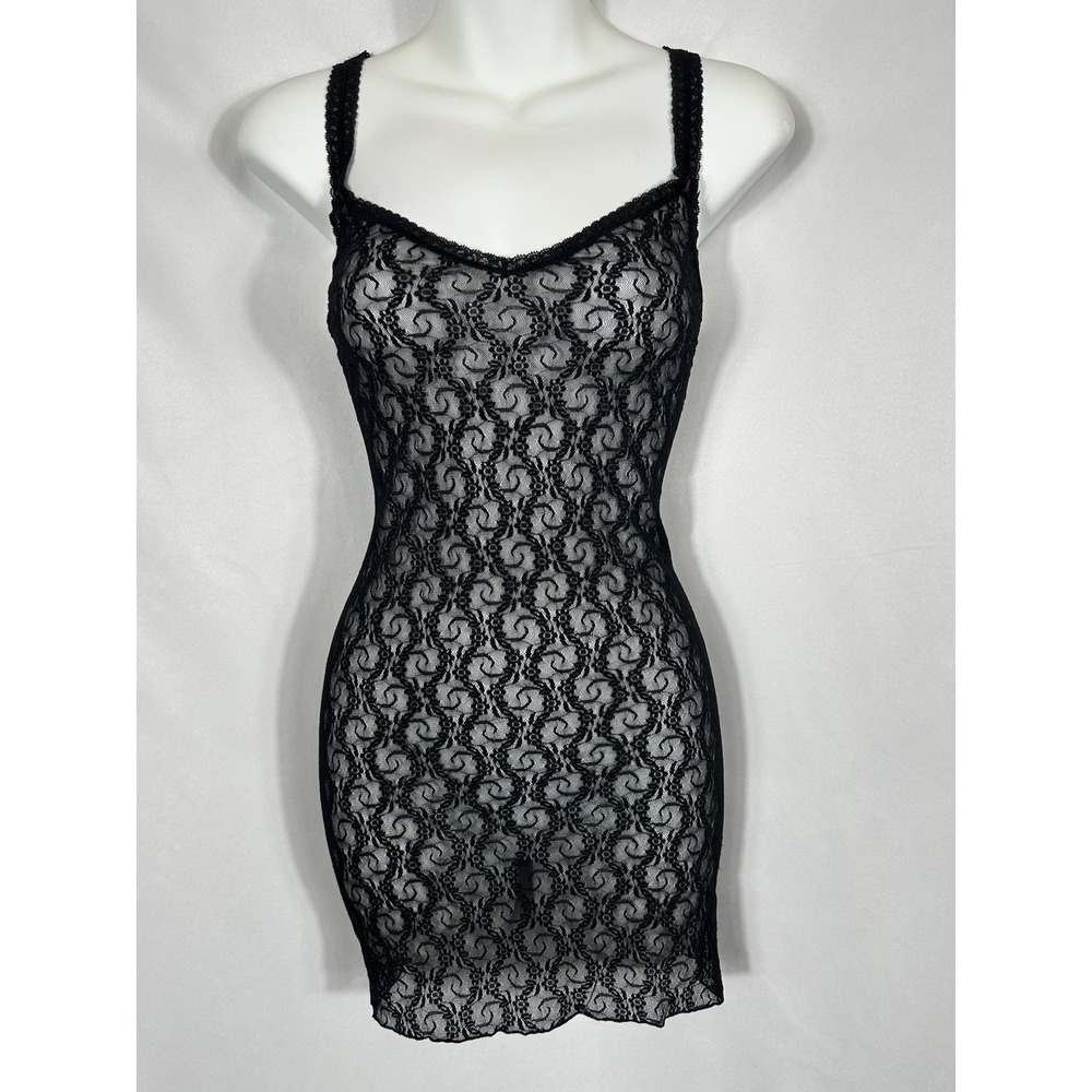 Sheer Lace Overlay Dress Tunic Size S Y2K Black Fairy Grunge Goth Coquette Layer